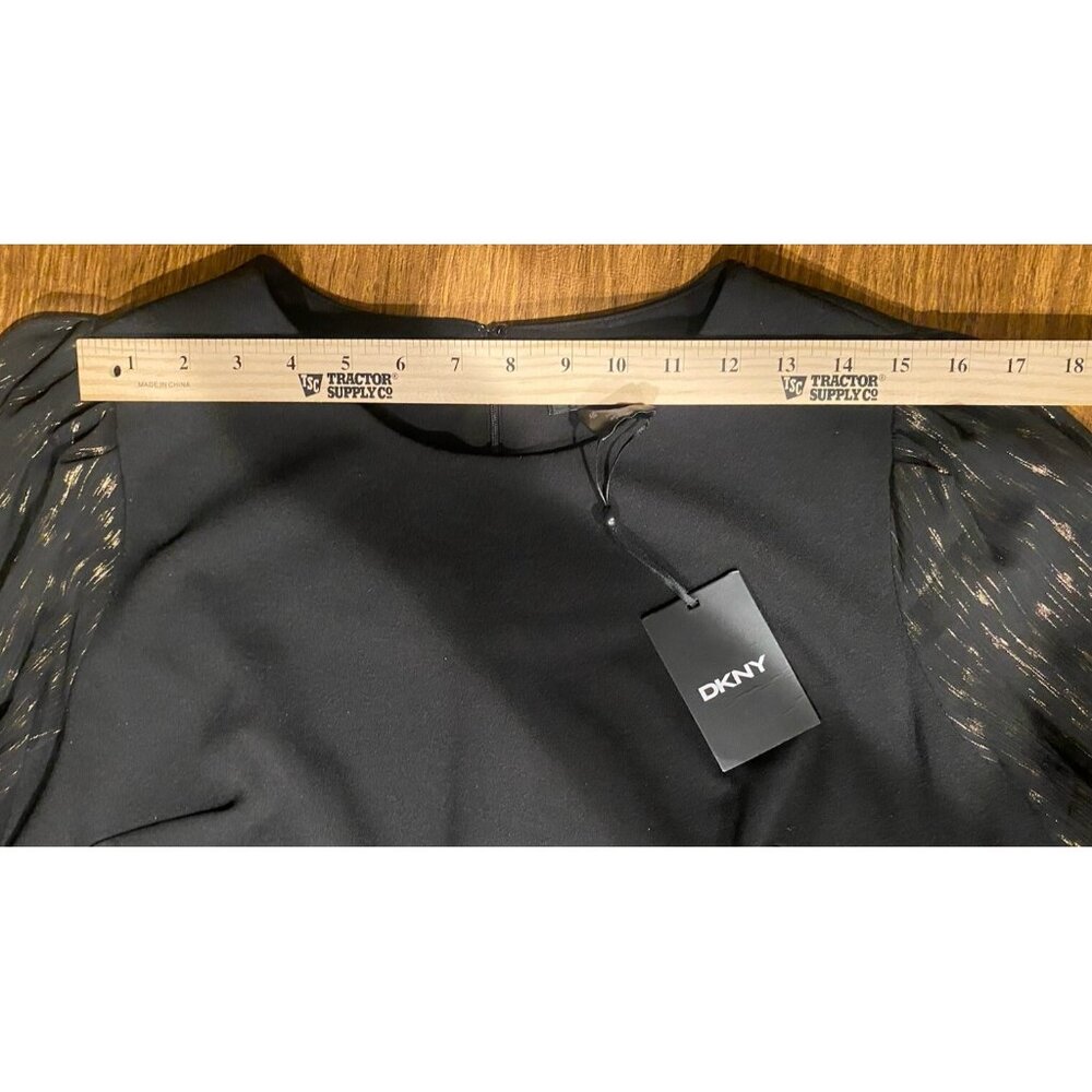 DKNY Knit Dress Womens 16 Combo Metallic Sleeve Stretch Career Professional - Picture 6 of 13